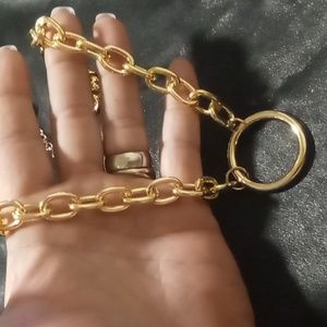 Chunky oval link collar necklace floating circle link gold wash 16+3 in long .